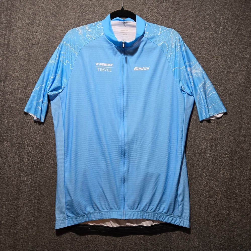 Santini Trek Travel Cycling Jersey Mens 3XL Blue Map Short Sleeve Made Italy